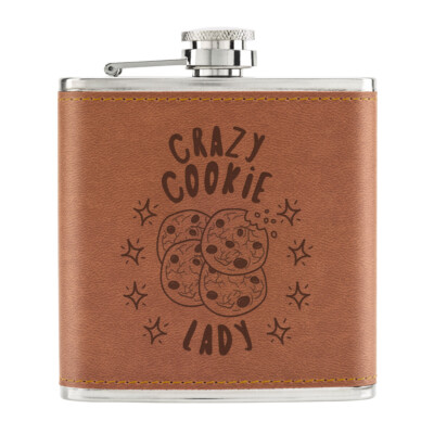 Crazy Cookie Lady Stars 6 Unzen PU Leder Flachmann hellbraun lustig Lebensmittelliebhaber Schokolade