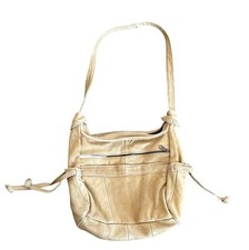 Vintage Tan Genuine Leather Purse With Adjustable Shoulder Strap  Multiple Pock