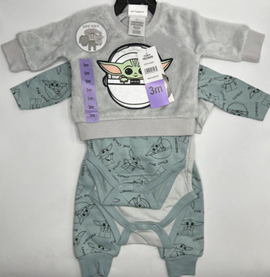 Boys Size 3M Star Wars Baby Yoda 4-Piece Pants Set Sweatshirt & 2 Bodysuits