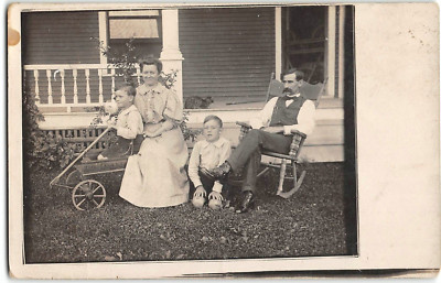 RPPC Family Photo Coaster Toy Wagon ca 1910s Vintage Real Photo Postcard