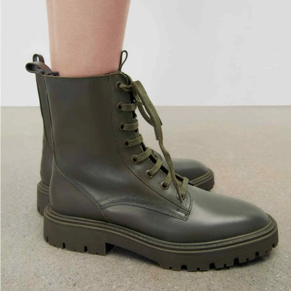 Green flat shop ankle boots