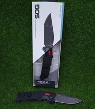 SOG Trident AT Black/Red 3.7" Assisted Folding Knife D2 Serrated - 11-12-02-41