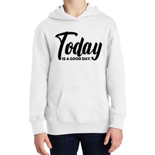Youth Long Sleeve Hoodie Today is a Good Day Black Illustration