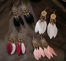 Feather Earrings Drop Boho Jewellery Fashion Beach Festival Bohemian Gift A168