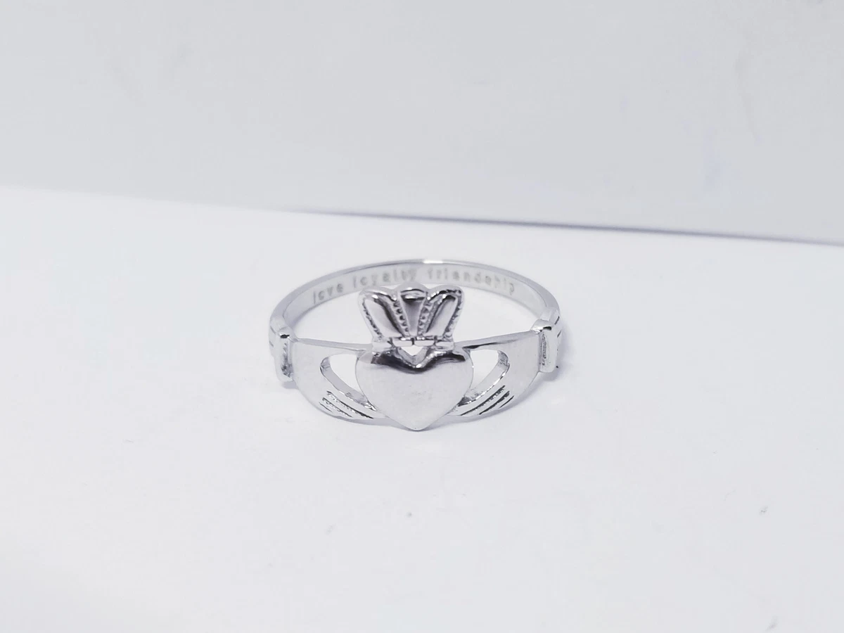Glencara 10K White Gold Claddagh Ring sz 5.5