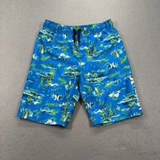 Hurley Swim Trunks Boys Large Blue Tropical Island Print Board Shorts 023-GB