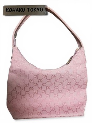 GUCCI GG Canvas Leather Shoulder Bag Pink Zip Closure Vintage From