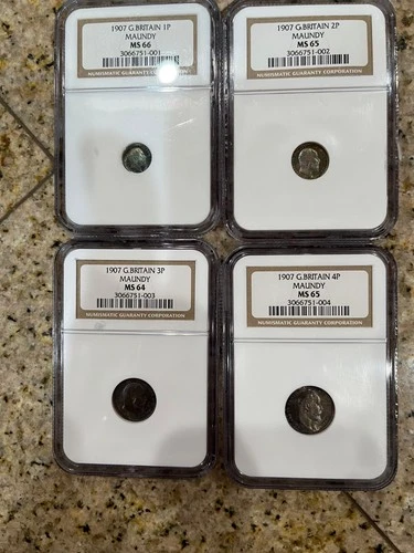Great Britain Maundy  silver  4 coin set,  1907, King Edward VII. NGC graded
