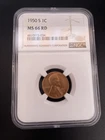 MS66 RD  1950 S Lincoln Cent Wheat Penny  GEM Uncirculated 1c Mint State