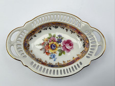 Dresden china open work floral trinket dish 5" x3.5"