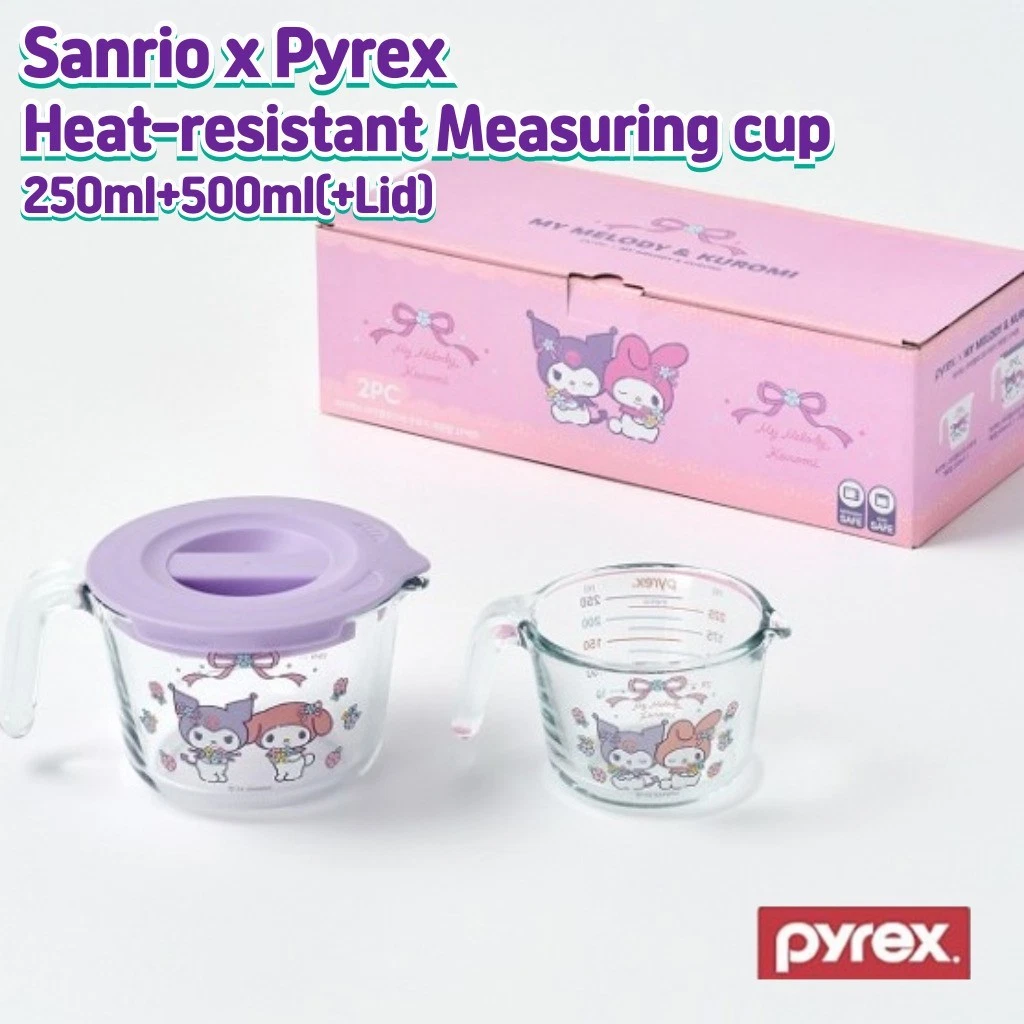 Limited Pyrex Sanrio Kuromi My Melody Measuring Cup+Lid Set Glass Heat Resistant