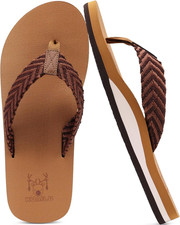 Mens Leather Flip Flops Arch Support Summer Beach Pool Water Thong San...