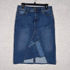 Y2K Patchwork Jean Denim Midi Skirt Medium Stretch Western Festival Cowgirl Boho