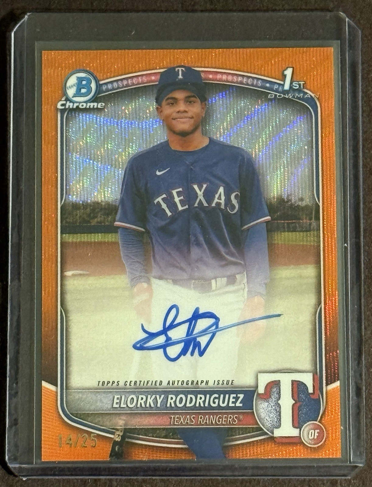 2025 Bowman Chrome Elorky Rodriguez 1st Bowman Orange Wave Refractor Auto /25