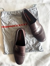 PRADA Mens Dress Loafers Square Toe Slip-On Logo Accent size 8 