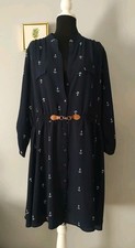Dress Casual Women Always Indigo Blue Print Anchor Roller Up Sleeve Size New 