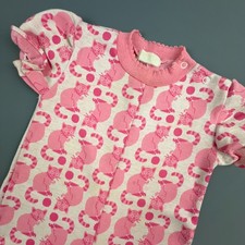 Vintage Health Tex Baby Romper 24 Months Pink Cat Print Snap Crotch One Piece