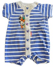 Vtg 90s Baby Mickey  Co Disney Striped Romper One Piece Embroidered 12M