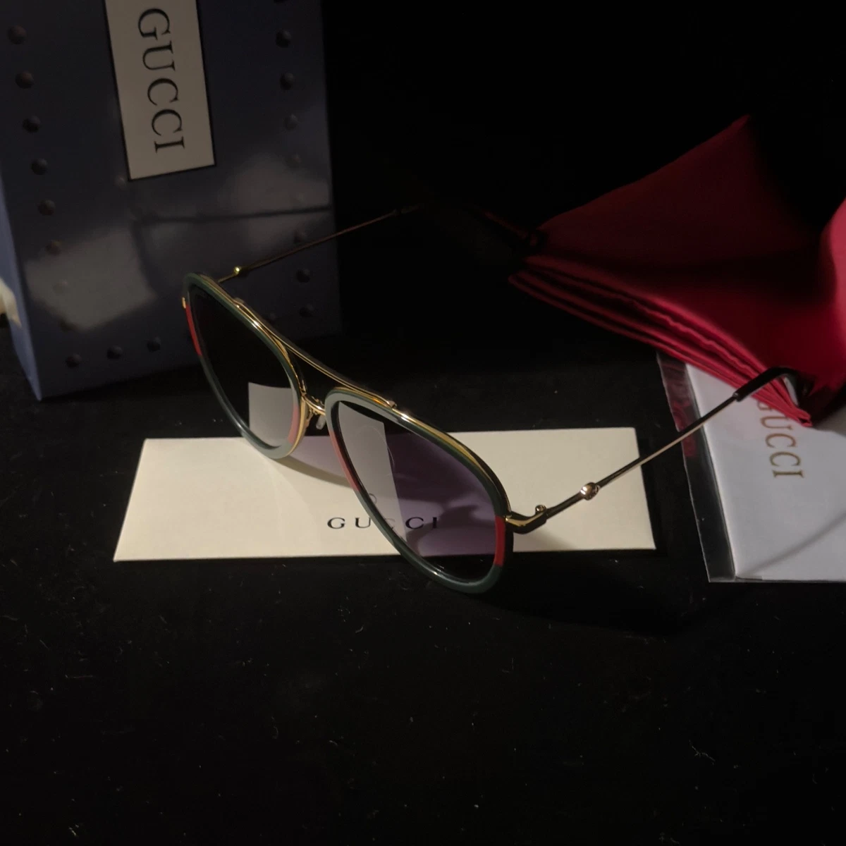 New Gucci Green Square Men\'s Sunglasses
 GG1039S 002 as seen on Rihanna GG1909S 002 Macro Spotted Transparent Green/Solid Khaki main image 3