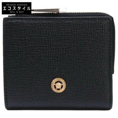 Versace Medusa Bigy Leder Bifold Geldbörse Münzfach Schwarz