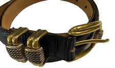 Brighton Belt Black Lizard Embossed Leather 4B614 M  30 Silver Gold Hardware