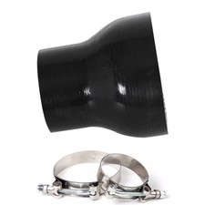 BLACK 2"-3" COUPLING INTAKE/TURBO PIPE SILICONE REDUCER HOSE+T-CLAMP 2PC