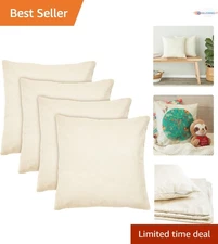 Canvas Pillow Covers for Throw Pillows 17x17 inch Pack of 4 Cream Cotton