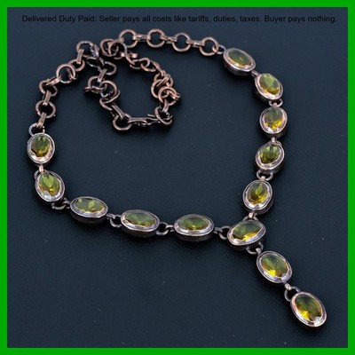 Copper Oval Citrine Gemstone Electroformed Trendy Chain Wedding Necklace Jewelry