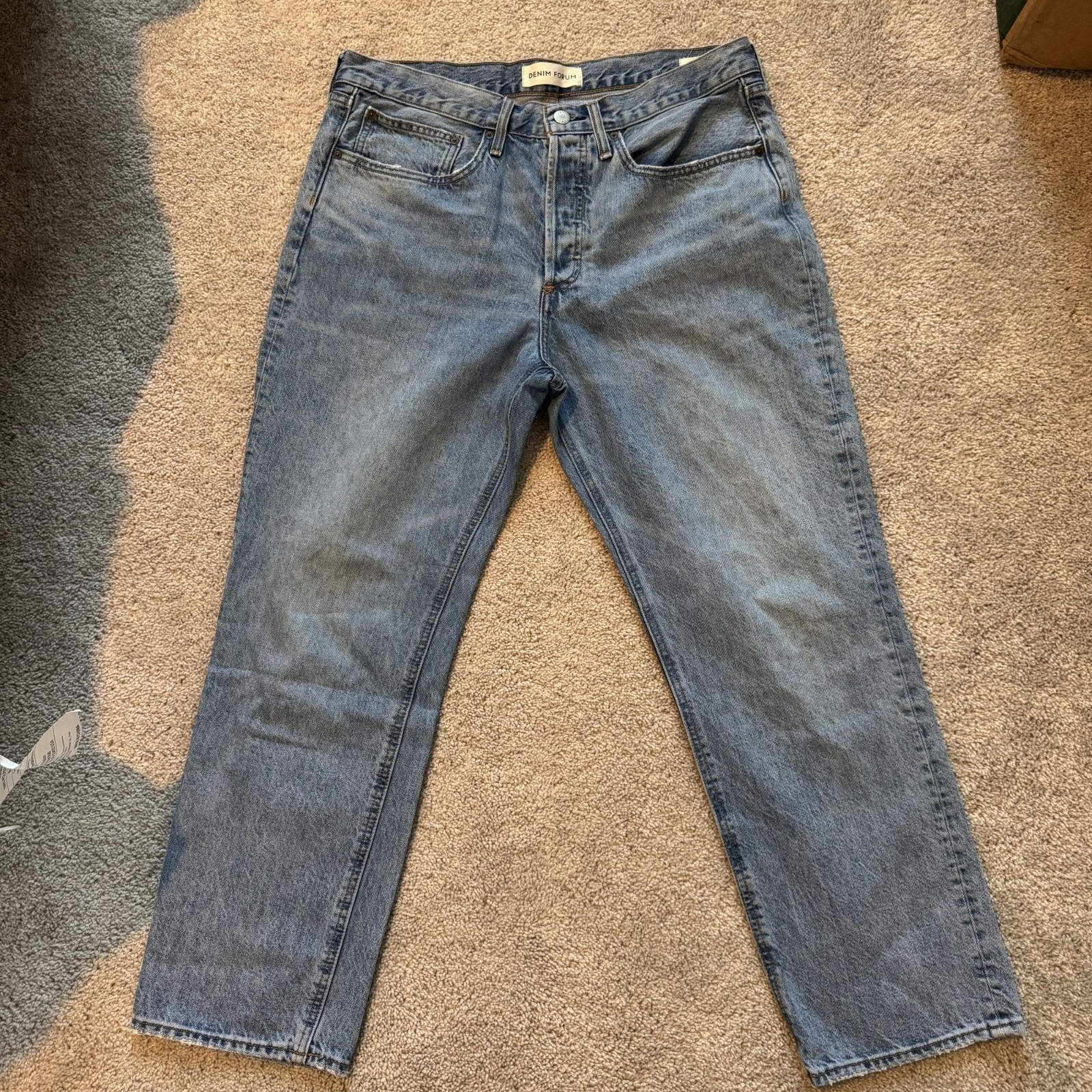 Denim Forum The Joni Mid Rise Loose Straight Leg Jeans Button Fly Medium Wash 31