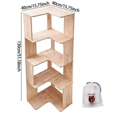 Image of 4/5 Tier Standing Book Shelves Corner Shelf Storage Wood Display Bookcase Unit