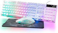 Gaming Keyboard and Mouse Wired CHOCNHOW White Keyboard Rainbow Backlit,Light up