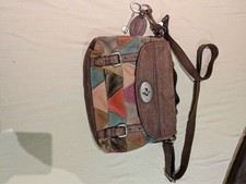 Fossil Leather Vintage Crossbody Shoulder Bag Multi Colour Patchwork  Satchel 