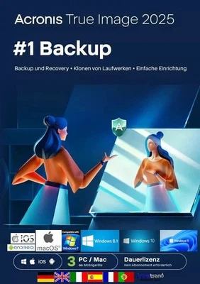 Acronis True Image 2025 versione completa 3 PC/Mac licenza permanente IT/ML + manuale NUOVO