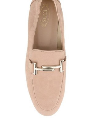 TOD'S Double T light pink beige Leather Loafers 37.5