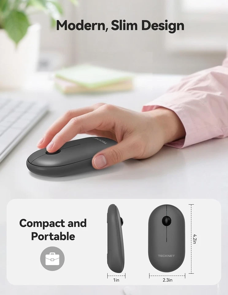 Tecknet Bluetooth 5.0 & 2.4G Wireless Mouse Silent Slim Portable Black - Image 3 of 4
