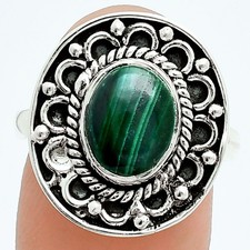 Natural Malachite Eye Congo 925 Sterling Silver Ring Size 8   Green Gem