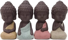 Honbay 4PCS Cute Small Ceramic Buddha Statues Monk Figurines Sculptures for... 