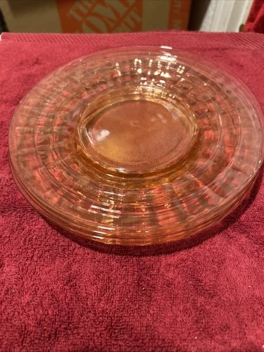 Lot 4 Anchor Hocking Block Optic Pink Salad Plates Depression Glass 8.5”