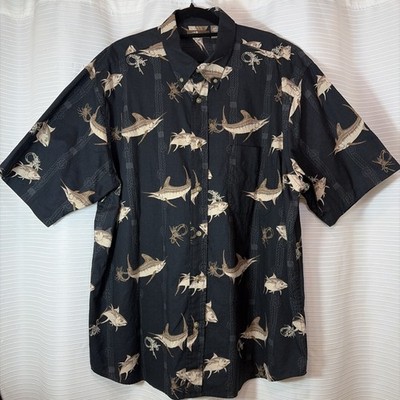 CAFE LUNA HAWAIIAN FISH SHIRT MENS XL AOP VTG Y2K VINTAGE ALOHA SUMMER VACATION