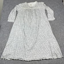 Eileen West Long Nightgown Floral Cotton Knit Long Sleeve Floral Lace Size Large