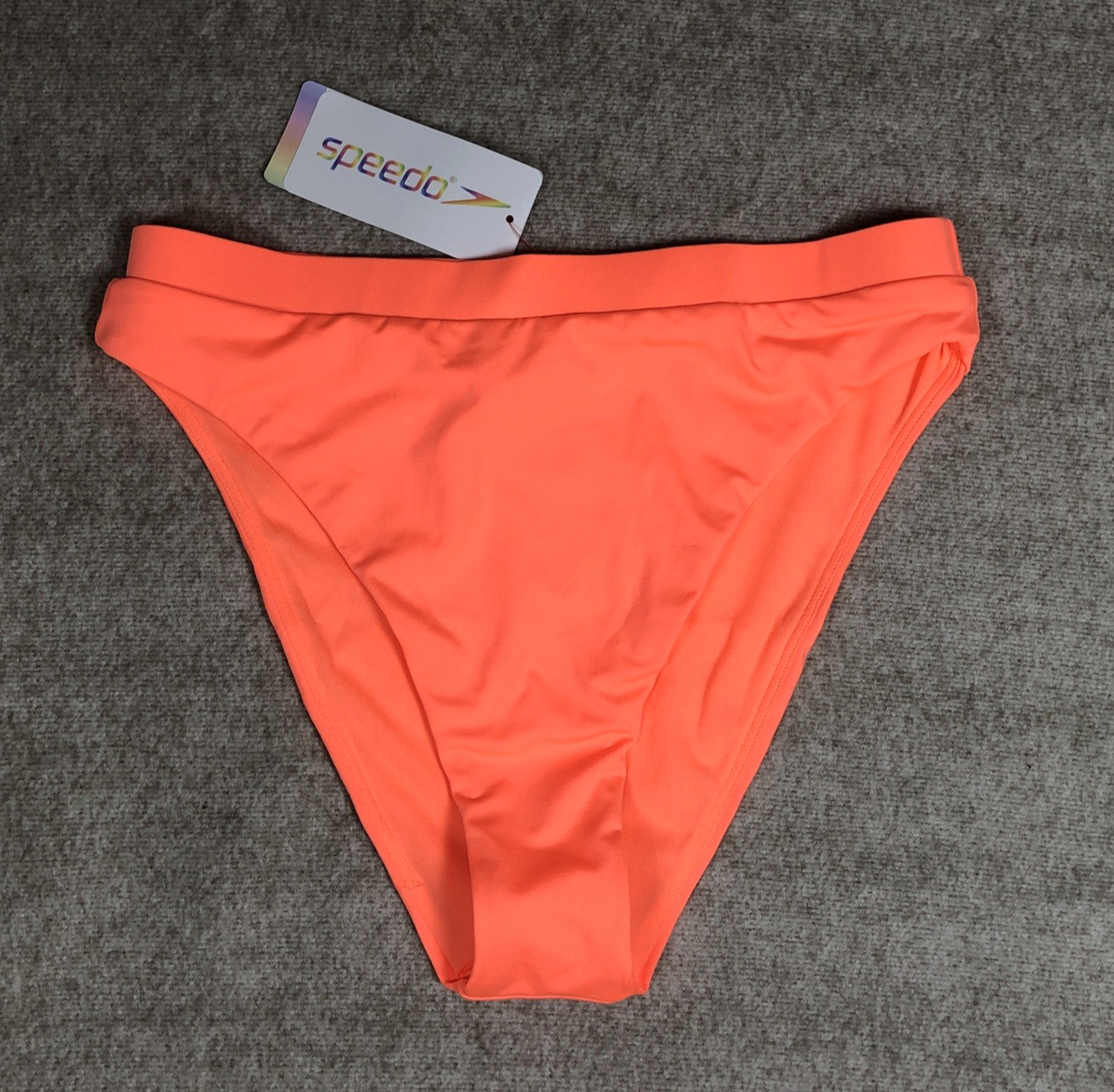 Speedo High Waist Bikini Bottoms Peach Orange S UK 10 12 High Leg Cheeky FLU3NTE