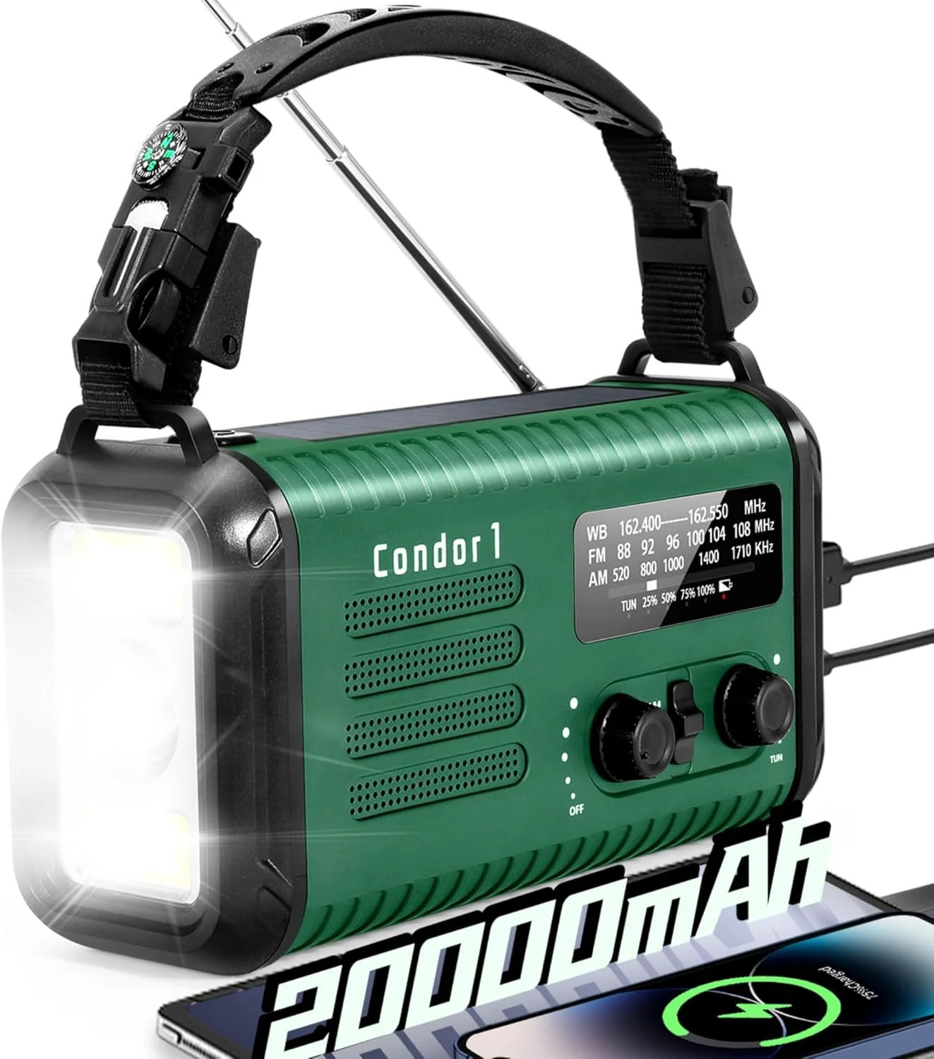Emergency Crank Radio, 20000Mah / 74000Mwh Solar Hand Crank Weather Radio With N