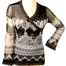 Anac Designed by Kimi VTG 90s Y2K Mesh Top Artsy Grunge M #74J