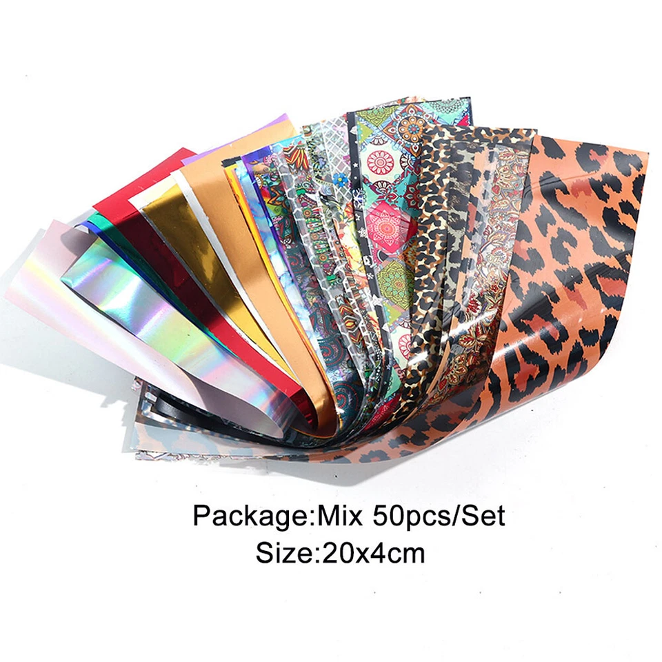 EE. UU. 50 Hojas Holográficas Flores Láminas para Uñas Calcomanía Arte en Uñas Transferencia Pegatina Decoración Foto 2 de 4