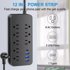 Lot Wall Mountable Usb Surge Protector Power Strip With USB Ports 8 Outlet Plugs
