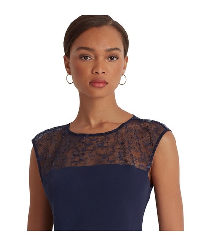Abito da cocktail senza maniche Lauren Ralph Lauren Georgette raffinato blu navy 12 12761 - Foto 4 di 4