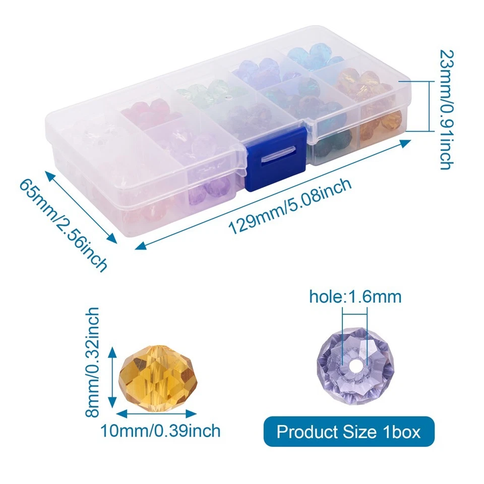 150Pcs/Box Faceted Rondelle Transparent Glass Beads For Jewelry Making 10x8mm - Image 2 of 4