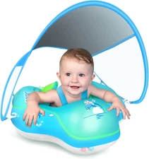 Baby Swimming Float, Inflatable Pool Ring with Sun Canopy & Tail, 3-36 Months, N