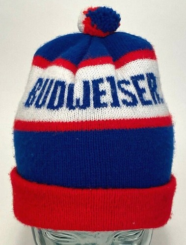 VTG BUDWEISER Knit Winter Hat-Pom Pom 