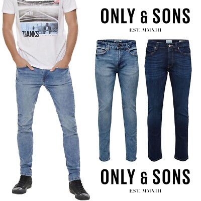 Only & Sons Men's Skinny Fit Jeans Stretch Denim Trouser for Men UK, 28W to 36W